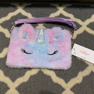 Girls faux fur unicorn crossbody purse NWT